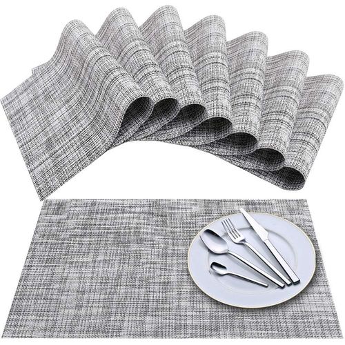 Eryi-Set De Table (Lot De 8), Tapis De Table Tisss En Vinyle  Tissage Crois, Ensemble De Tapis De Table Lavables Isolants Antidrapants - Gris Blanc