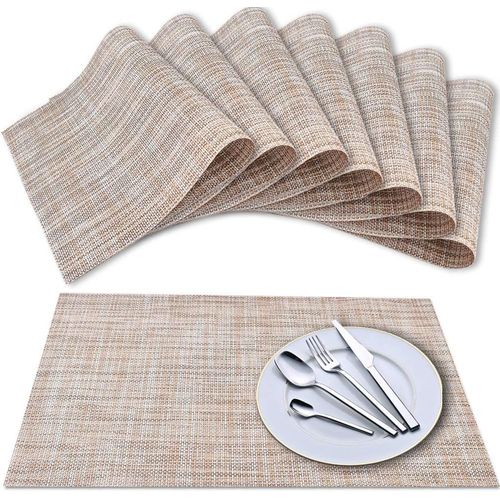 Eryi-Set De Table (Lot De 8), Tapis De Table Tisss En Vinyle  Tissage Crois, Ensemble De Tapis De Table Lavables Isolants Antidrapants - Lin