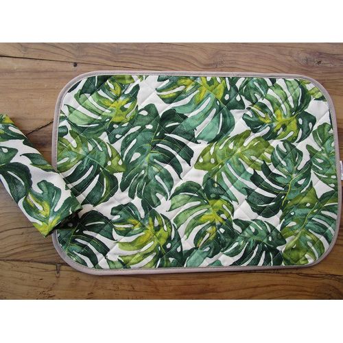 Eryi-Set De Table Matelass Avec 1 Serviette, Motif Palmier, Vert, 100 % Coton, Fabriqu En Italie.