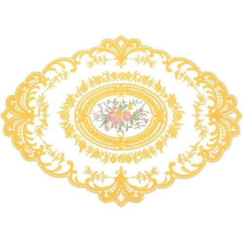 Eryi-Set De Table Ovale Brod Rtro En Dentelle - 30,5 X 40,6 Cm - Jaune