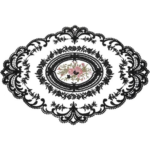 Eryi-Set De Table Ovale Brod Rtro En Dentelle - Dessous De Table, Dcoration De Table - 30,5 X 40,6 Cm - Noir