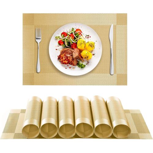 Eryi-Set De Table Pvc Lavable Lot De 6 Antidrapant Lavable Vinyle Rsistant  L'usure  La Chaleur Tisses Pour Napperons De Cuisine 45x30cm Lavables-Napperons lgants En Pvc Napperons, Or