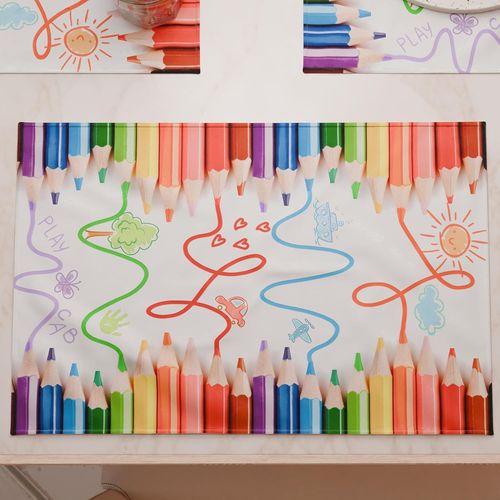 Eryi-- Sets De Table Amricains Avec Impression Numrique, Sets De Table Amricains En Tissu Et Lavables (Lot De 6  30 X 45 Cm) Crayons, 100% Fabriqu En Italie