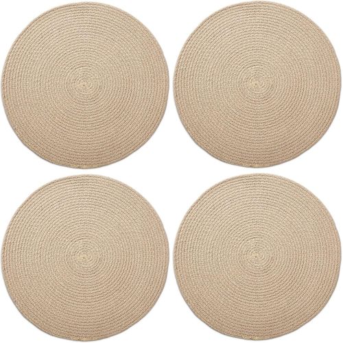 Eryi-Sets De Table Ensemble De 4 | Sets De Table Ronds En Coton - Diamtre 33 Cm | Beige | Style Ctel Fait  La Main