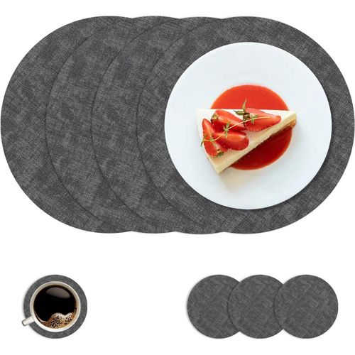 Eryi-Sets De Table Et Sous-Verres Ensemble De 4, Tapis De Table Ronds Impermables De Cuisine Sets De Table Tapis De Caf Pour Cuisine,Gris Fonc