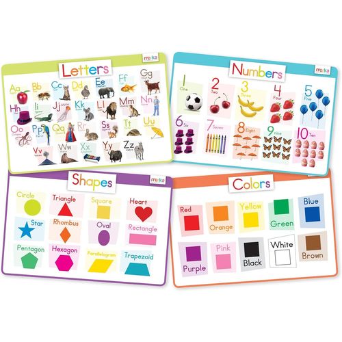 Eryi-Sets De Table Pour Enfants, Sets De Table Pour Tout-Petits Sets De Table Jetables Antidrapants Pour Tout-Petits Lettres Chiffres Formes Et Couleurs Alphabet Ensemble De 4