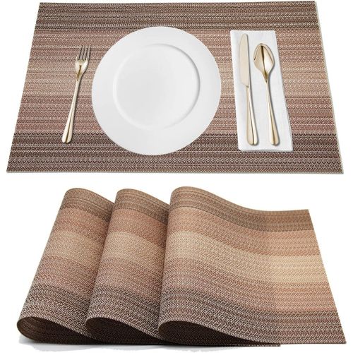 Eryi-Sets De Table, Set De Table Lavable, Set De Table Plastique, Set De Table Pvc, Set De Table Antidrapant Pour Deco Table Cuisine Salle  Manger (Set Of 4, Brown)