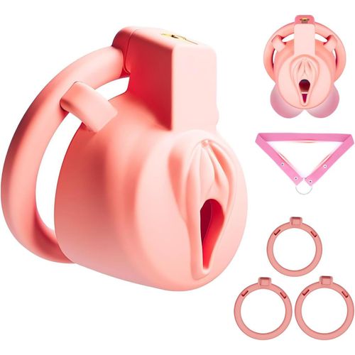 Eryi-Sissy Chastity Cage Sex Toy Cage De Chastet Pour Pnis Avec 3 Anneaux De Tailles Diffrentes Cage ChasteteE Avec Serrures Dissimules Et Ceinture Pour Immobiliser Le Pnis D'un Homme (Pink,B)