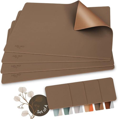 Eryi-Slmo I Set De Table Avec Sous-Verre En Cuir Artificiel - Lot De 4 I Set Table Essuyable I Rsistants  La Chaleur Napperons I Protection De Table I Printemps Et Ressort, Marron/Dor