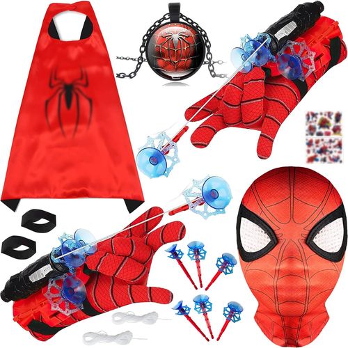 ERYI-Spiderm Jouet, Lance Toile Spiderm Garcon 3 4 5 6 7 Ans, Lanceur Spiderm Gant Jouet Garon Cadeau Garcon Fille 3-12 Ans Gants Spiderm Avec Masque Spiderm Enfant Cape Collier Et Autocollants