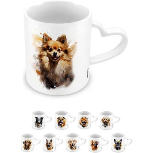 Eryi-, Tasse De Pomranie En Cramique, Tasse  Caf Et Chocolat Chaud, Poigne En Forme De C?ur, Collection Love My Dog, 315 Ml, Taille Unique, Blanc