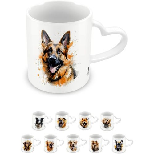 Eryi-, Tasse En Cramique Avec Poigne En Forme De C?ur Pour Caf Et Chocolat Chaud, Motif Berger Allemand, Collection Love My Dog, 315 Ml, Taille Unique, Blanc