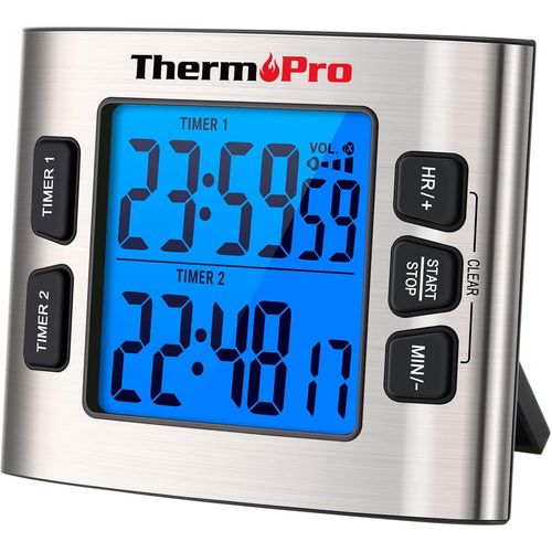 Eryi-Tm02 Minuteur De Cuisine Numrique Avec Double Compte  Rebours, Horloge Magntique Avec Alarme Forte Ajustable Et Ecran Lcd Rtro-clair, Gros Chiffres 24 Heures Pour Enfants Enseignants