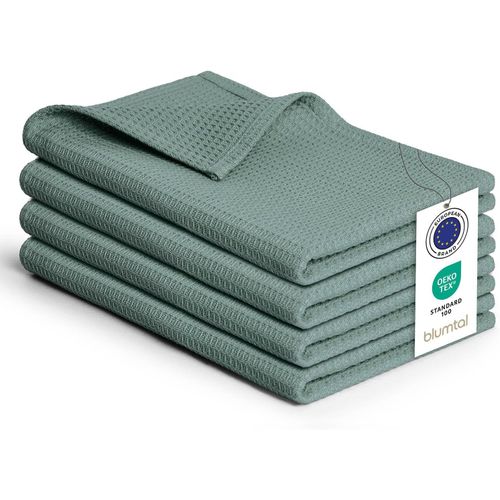 Eryi-Torchon Cuisine 50x70 Cm - Lot De 4 Torchon Coton 100% - Torchons De Cuisine Gaufrs Lavable En Machine  60 C - Torchon Main - Torchon Cuisine Vaisselle Absorbant - Linge De Table - Vert