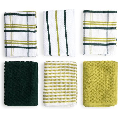 Eryi-Torchons Cuisine Coton Premium ? Pack De 6 Chiffons Cuisine Microfibre Et ponge, Chiffons Coton Absorbants, Linges De Nettoyage Couleur Vert Bouteille