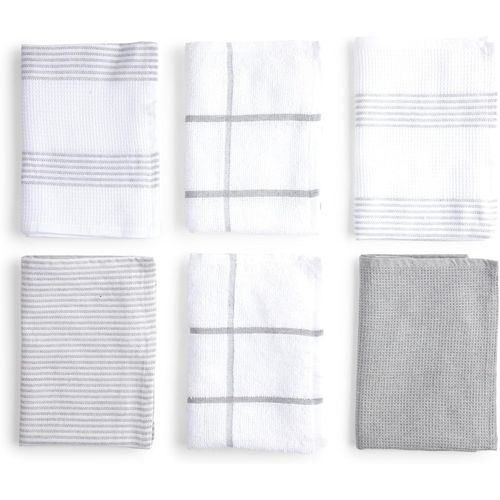 Eryi-Torchons Cuisine Coton Premium \U2013 Pack De 6 Chiffons Cuisine Microfibre Et ponge, Chiffons Coton Absorbants, Linges De Nettoyage Blanc Et Gris