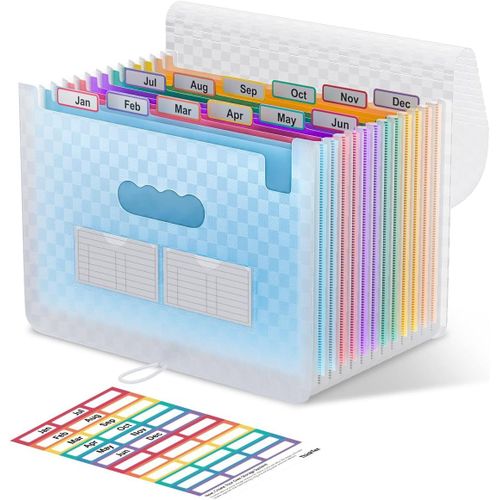 Eryi-Trieur A4, 12 Compartiments Trieur Document, Rangement Papier Administratif, Range Document Avec Intercalaire, Support De Rangement Pour Bureau Avec Couvercle, Format A4/Lettre - Bleu