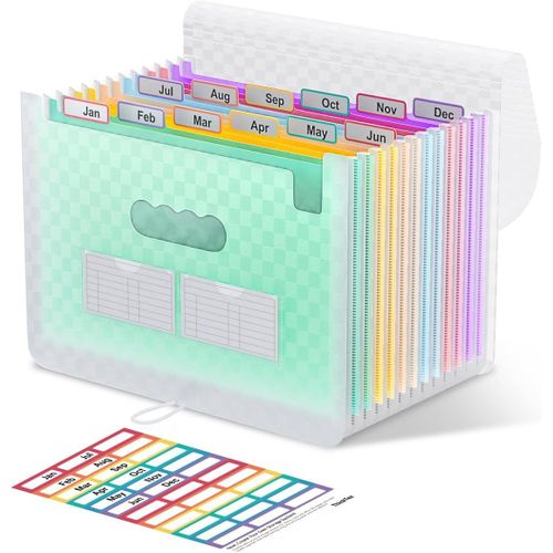 Eryi-Trieur A4, 12 Compartiments Trieur Document, Rangement Papier Administratif, Range Document Avec Intercalaire, Support De Rangement Pour Bureau Avec Couvercle, Format A4/Lettre - Vert
