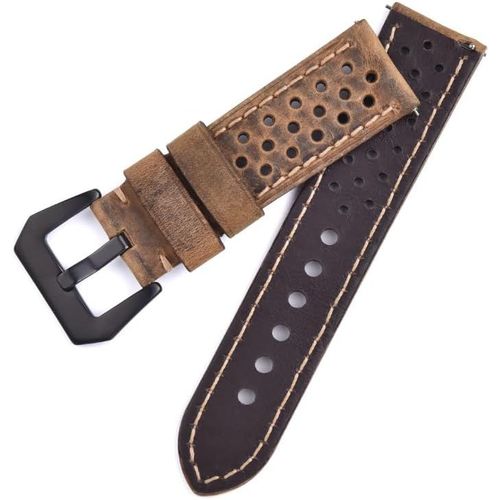 Eryi-\U2022 Bracelet Perfor En Cuir Et Daim \U2022 Boucle En Acier Noir \U2022 2 Boucles Incluses \U2022 23 Mm