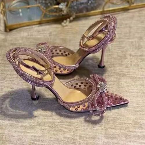 Escarpins  Biscuits Scintillants Pour Femmes,Style Piste,N?Ud Papillon En Cristal,Satin,Chaussures D't Pour Dames,Cuir Vritable,Talons Hauts,Fte,Chaussures De Rh - 41