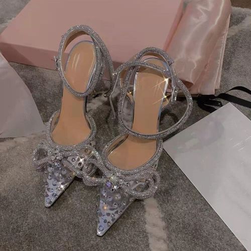 Escarpins  Biscuits Scintillants Pour Femmes,Style Piste,N?Ud Papillon En Cristal,Satin,Chaussures D't Pour Dames,Cuir Vritable,Talons Hauts,Fte,Chaussures De Rh - 40