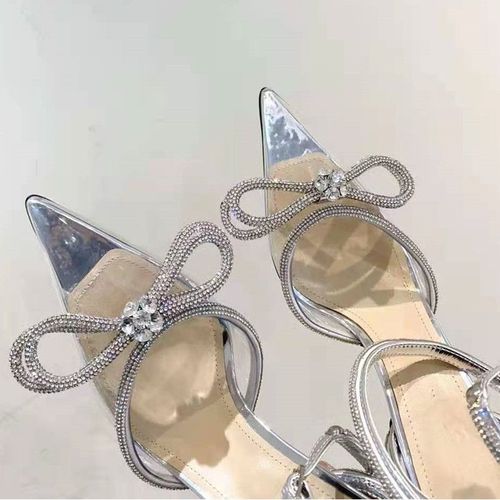 Escarpins  Biscuits Scintillants Pour Femmes,Style Piste,N?Ud Papillon En Cristal,Satin,Chaussures D't Pour Dames,Cuir Vritable,Talons Hauts,Fte,Chaussures De Rh - 35