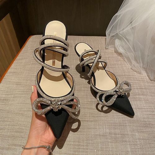 Escarpins  Paillettes Et Strass Pour Femmes,Chaussures D't  Talons Hauts,En Cuir Vritable,Avec N?Ud En Cristal,De Fte Et De Bal, La Mode,9 Cm - 41