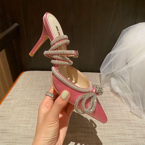 Escarpins  Paillettes Et Strass Pour Femmes,Chaussures D't  Talons Hauts,En Cuir Vritable,Avec N?Ud En Cristal,De Fte Et De Bal, La Mode,9 Cm - 33