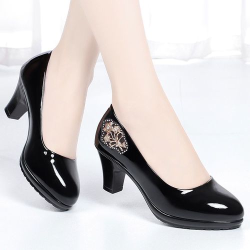 Escarpins  Talons Carrs En Cuir Pu Noir Pour Femmes,Chaussures D't Confortables,Vin Rouge,Dcontract,Europen,Mignon,Mn Round Parker,Dame,E6960 - 40