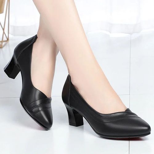Escarpins  Talons Carrs En Cuir Pu Noir Pour Femmes,Chaussures D't Confortables,Vin Rouge,Dcontract,Europen,Mignon,Mn Round Parker,Dame,E6960 - 39