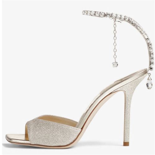 Escarpins  Talons Fins Carrs Pour Femmes,Dcoration En Cristal,Document Solide,Mode,Super Hauts,Ouvert,Extrieur,Sangle De Rinage - 37