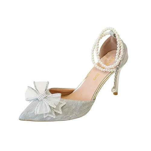 Escarpins  Talons Hauts Argents Pour Femmes,lgants,Sangles De Rinage,Chaussures De Soire,Parker Pointu,N?Ud Papillon,Chaussures De Mariage,Automne - 41