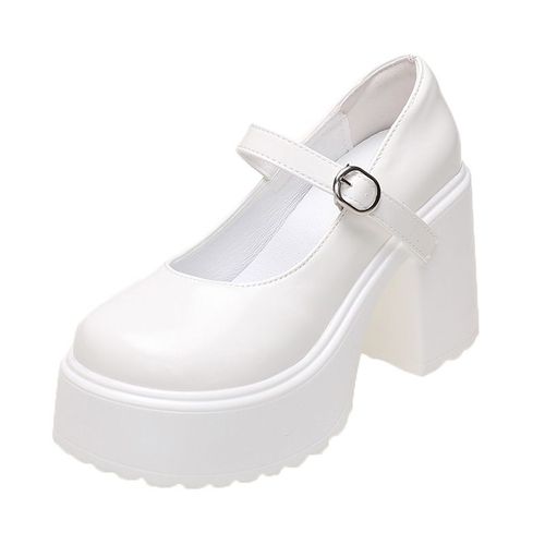 Escarpins  Talons Hauts Et Semelle paisse Pour Femme,Chaussures Lolita Blanches En Cuir Pu, Essence,Optique,Automne 2023 - 41