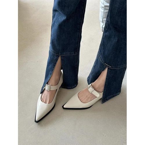 Escarpins  Talons Mi-Hauts Et Carrs Pour Femmes,Chaussures Parker Pointues,Dcontractes,Peu Profondes,Solides,Printemps, La Mode,En Vente,2024 - 39