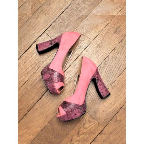 Escarpins/ Chaussures Compenses Rose Et Violet  Talon- Pointure 36- Jaclin