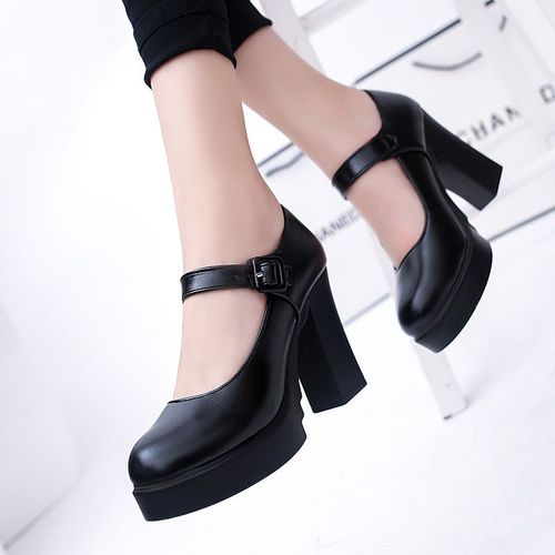 Escarpins Classiques En Cuir Noir Pour Femme,Chaussures  Talons Essence, La Mode,Printemps t,A046 - 35