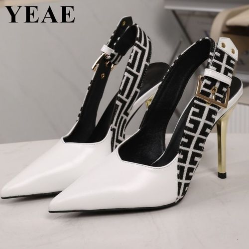 Escarpins De Banquet Patchwork Pour Femmes,Sandales  Bride Arrire,Chaussures Provoqu De Soire,Talons Hauts Pointus,Mode Printemps Et Automne,Parker, - 42