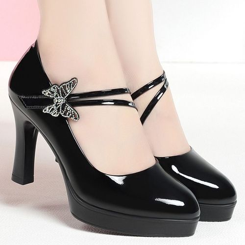 Escarpins En Cuir Brillant Papillon Pour Femmes,Chaussures Confortables,Talons Hauts,Plateforme,Modle De Bureau,Printemps,Nuits,7cm,9 1/2cm,2024 - 35