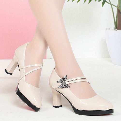 Escarpins En Cuir Brillant Papillon Pour Femmes,Chaussures Confortables,Talons Hauts,Plateforme,Modle De Bureau,Printemps,Nuits,7cm,9 1/2cm,2024 - 35