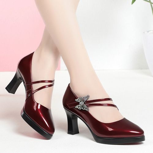 Escarpins En Cuir Brillant Papillon Pour Femmes,Chaussures Confortables,Talons Hauts,Plateforme,Modle De Bureau,Printemps,Nuits,7cm,9 1/2cm,2024 - 37
