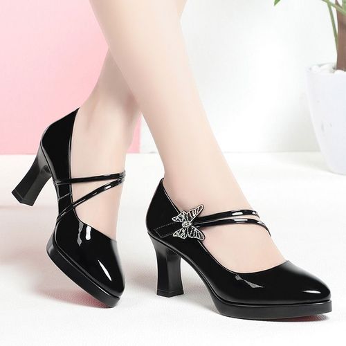 Escarpins En Cuir Brillant Papillon Pour Femmes,Chaussures Confortables,Talons Hauts,Plateforme,Modle De Bureau,Printemps,Nuits,7cm,9 1/2cm,2024 - 37
