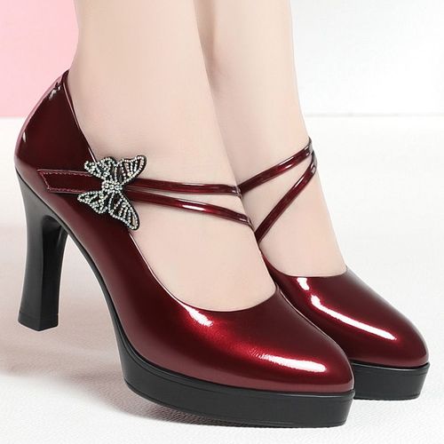 Escarpins En Cuir Brillant Papillon Pour Femmes,Chaussures Confortables,Talons Hauts,Plateforme,Modle De Bureau,Printemps,Nuits,7cm,9 1/2cm,2024 - 40