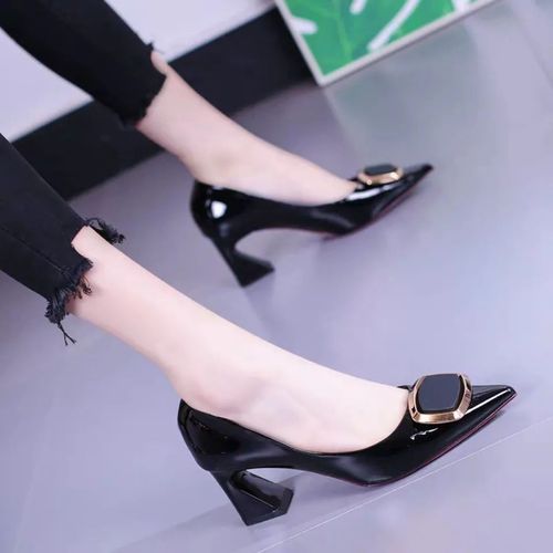Escarpins En Cuir Verni Noir Et Blanc Pour Femmes,Talons Aiguilles  Enfiler,Marque De Mode,Confortables Et lgants,Printemps Et t,G72d - 39