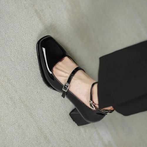 Escarpins En Cuir Verni Pour Femmes,Chaussures De Fte, Bout Rond,Peu Profondes,Solides,Mode Mary - 37