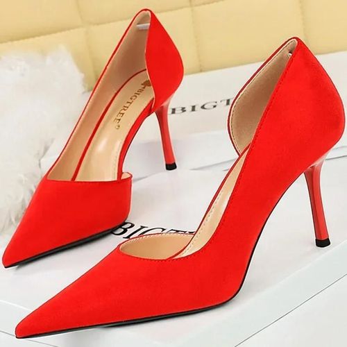 Escarpins Pointus  Talons Hauts Pour Femmes,8.5cm,Talons Moyens,Creux,Troupeau,Vert,Rouge,Patients De Mariage,Dames,Grande Taille 34-43,Mode