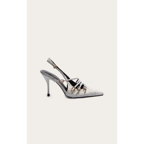 Escarpins Pointus Craquels Blanc  Boucles Multiples Et Talon Bas, Blanc - 36