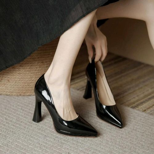 Escarpins Pointus En Cuir Verni Peu Profond Pour Femmes,Talons Super Hauts,Chaussures De Travail  Plateforme,Talon Fin,Mode lgante - 39