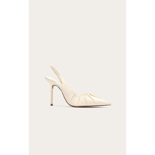 Escarpins Pointus En Pu Crme Au Beurre Froncs  Talon Aiguille Haut Et Bride Derrire, Jaune Beurre - 40
