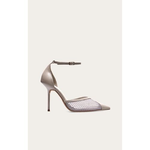Escarpins Pointus En Pu Gris Champignon  Talon Aiguille Haut Et Partie Du Haut En Mesh, Gris Champignon - 38