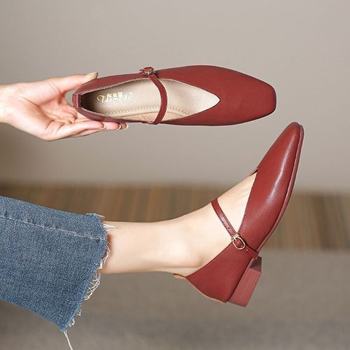 Escarpins Rtro En Cuir Microcarence Souple Pour Femme,Chaussures Simples, La Mode,Peu Profondes, Essence,Talon Bas Et Carr,03/Pumps,2023 - 34